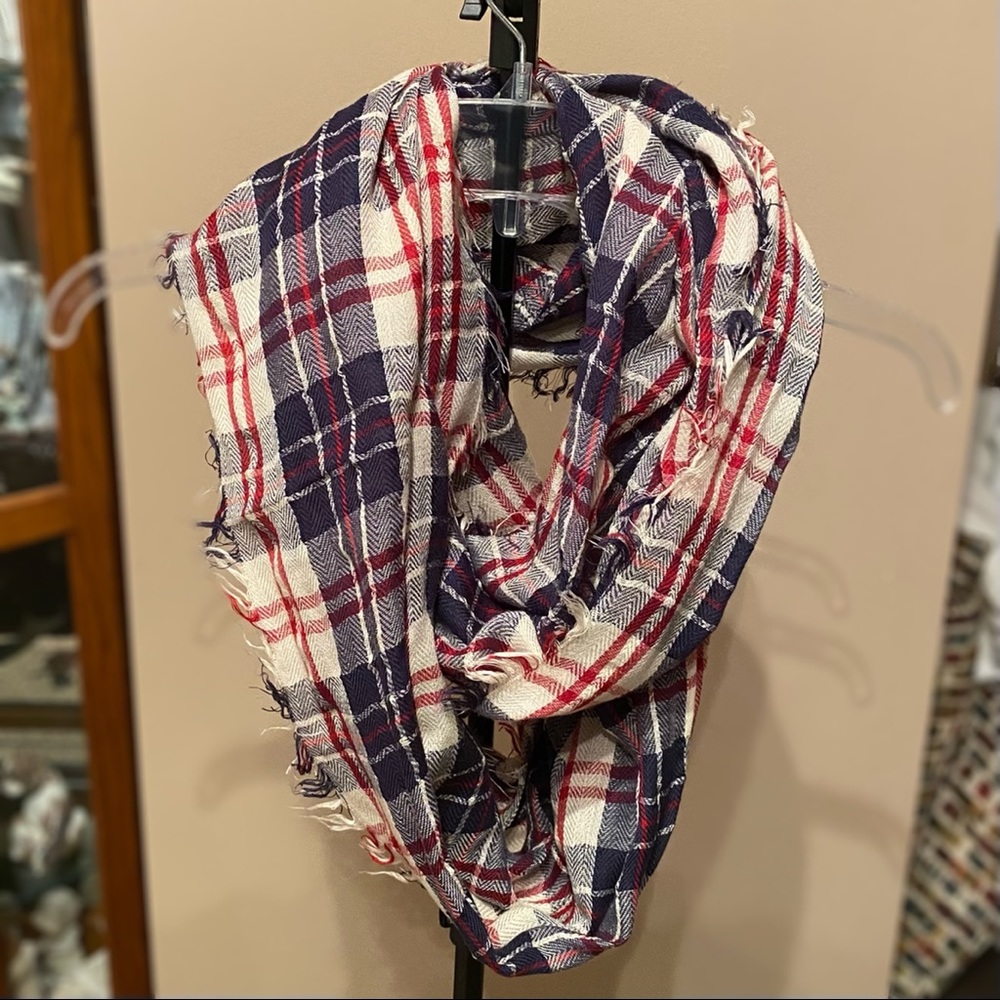 Red, White, & Blue Plaid Infinity Scarf